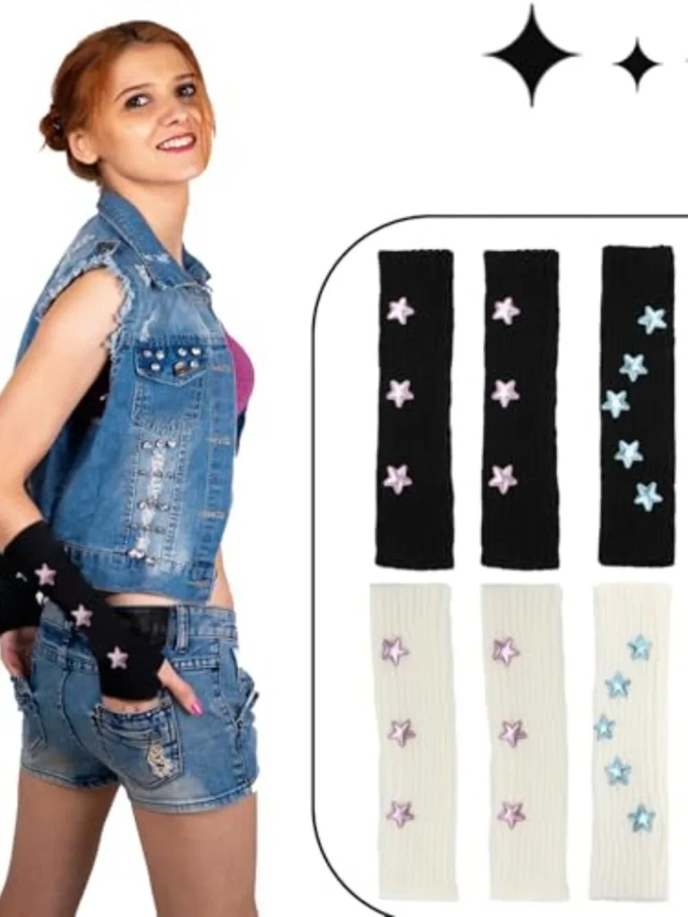 4 Pack Knit Arm Warmers Fingerless Gloves Y2K Kawaii Star